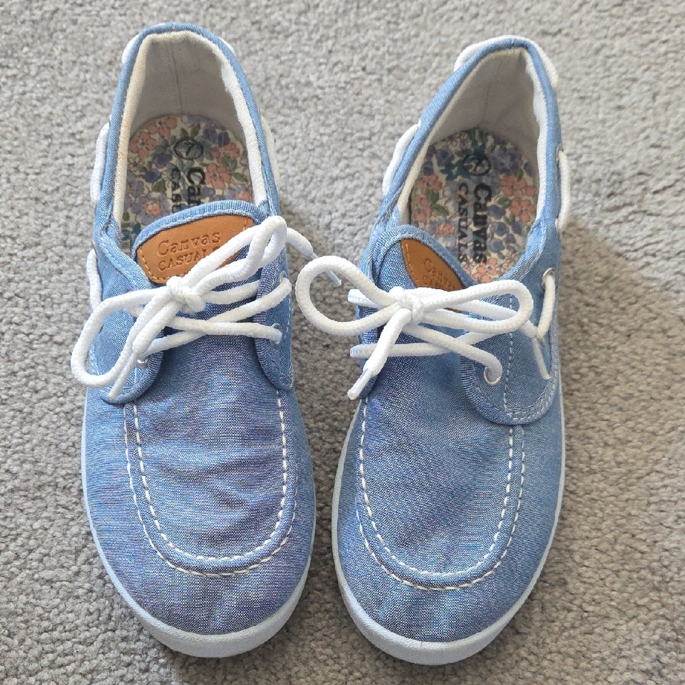 Canvas Casual Light Blue Women's Boat Loafers